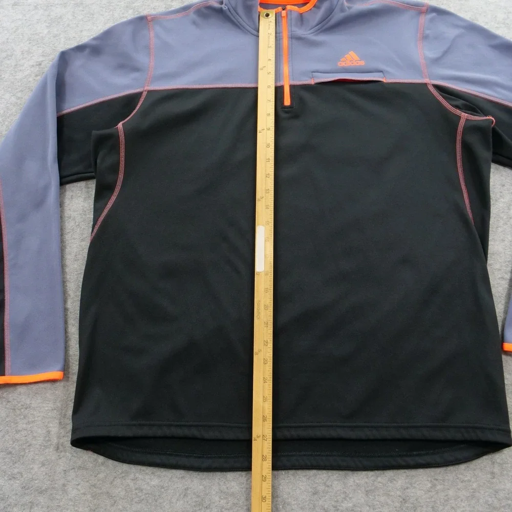 Adidas Shirt Mens Extra Large Black Gray Orange 1/4 Zip Pullover Long Sleeve
